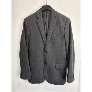GAP‎ Tailored Blazer Jacket Men's 40R Herringbone Grey Wool Blend Sports Coat